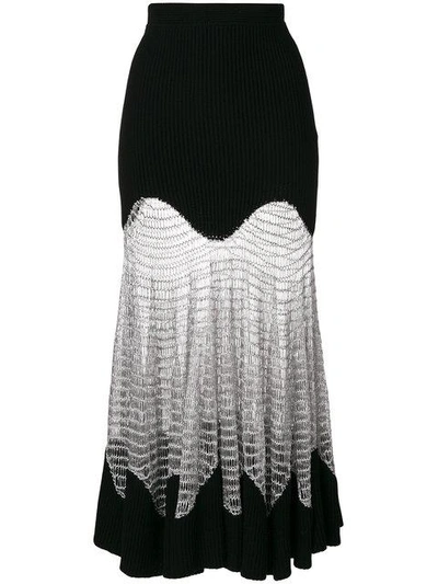 Alexander Mcqueen Sleeveless Knit Midi Dress With Netted Skirt, Black/silver