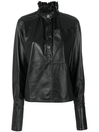 Jw Anderson Ruffled Stand-collar Leather Top In Blacknero