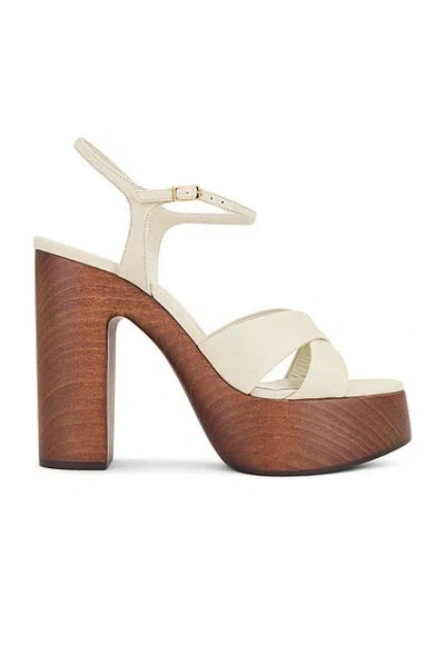 Saint Laurent Bianca Canvas Platform Sandals In Tan Beige