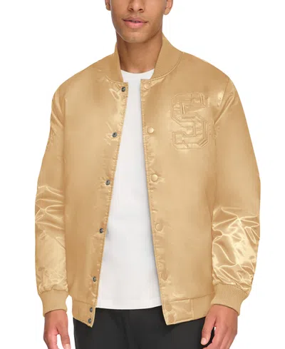 Starter Men's Classic-fit Tonal Satin Varsity Bomber Jacket In Gold