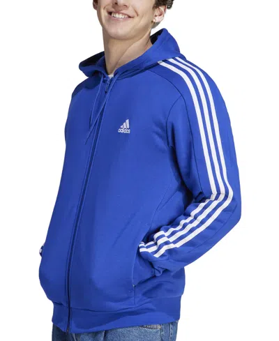 Adidas Originals Adidas Men's Essentials 3-stripes Regular-fit Full-zip Fleece Hoodie, Regular & Big & Tall In Lucid Blue,wht