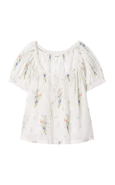 Doen Frederica Lace-trimmed Floral-print Organic Cotton-voile Top