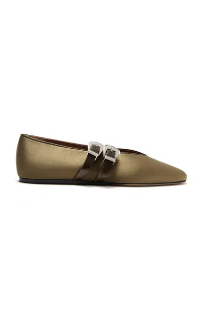 Le Monde Beryl Leather Buckle Claudia Ballet Flats In Green