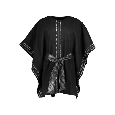 Desigual Chic Crew Neck Poncho With Contrast Details In Black