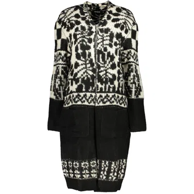Desigual Chic Long Sleeved Coat With Contrast Details In Black