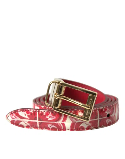Dolce & Gabbana Red Sicily Leather Gold Metal Buckle Belt