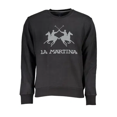 La Martina Sophisticated Crew Neck Cotton Sweatshirt In Black