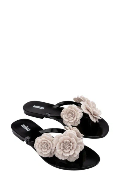 Melissa Women's Springad Floral Thong Flip Flop Sandals In Black/beige