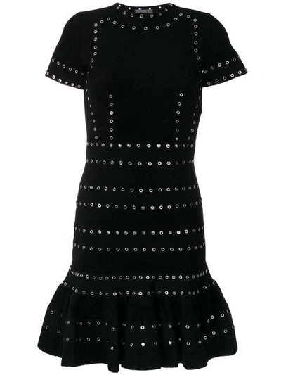 Alexander Mcqueen Grommet-studded Short-sleeve Dress, Black