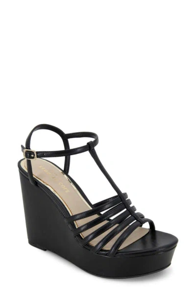 Kenneth Cole Celia Ankle Strap Platform Wedge Sandal In Black Pu