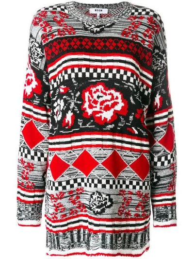 Msgm Oversized Intarsia Wool-blend Sweater In Multicolor