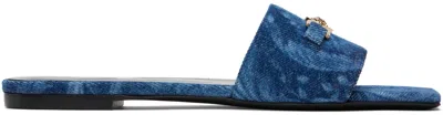Versace Denim Mule Flats In Blue