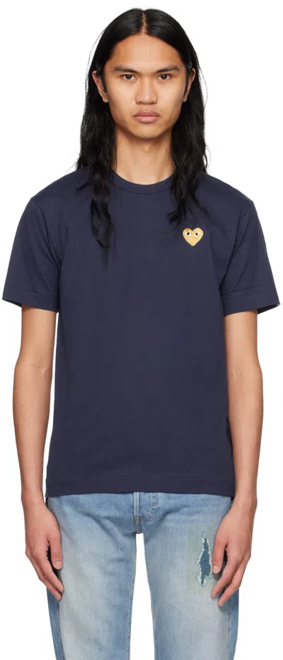 Comme Des Garçons Play Gold Heart Logo T-shirt In Navy