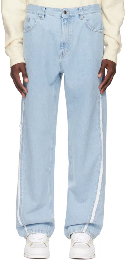 Axel Arigato Studio Stripe Cotton Denim Jeans In Light Blue