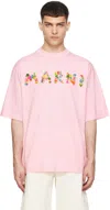 Marni Floral Logo-print Cotton T-shirt In Magnolia