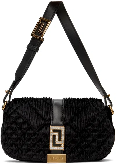 Versace Black Greca Goddess Velvet Mini Bag In 1b00v-black-gold