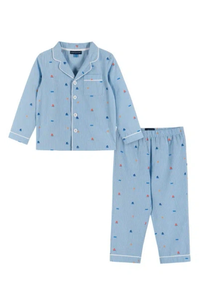 Andy & Evan Kids' Stripe Sailboat Print Two-piece Pajamas In Blue Sailboat