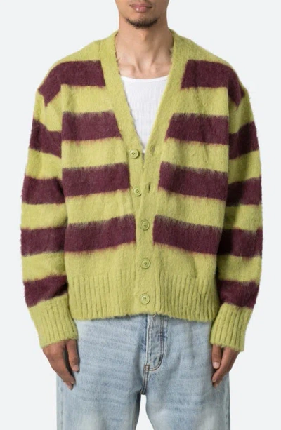 Mnml Striped Faux Mohair Cardigan In Green/ Brown