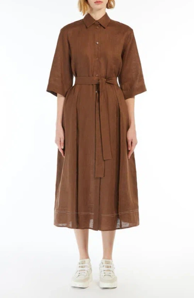 Max Mara Nocino Linen Shirt Dress In Chocolate