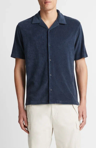 Vince Men's Terry Toweling Camp Shirt In Night Navy