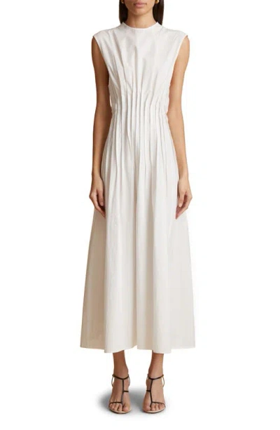 Khaite Wes Sleeveless Pleated Maxi Dress In White