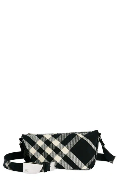 Burberry Small Shield Checked Messenger Bag In Black