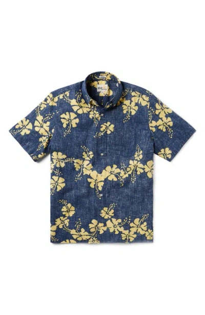Reyn Spooner 50th State Flower Classic Fit Short Sleeve Button-down Shirt In Dress Blues