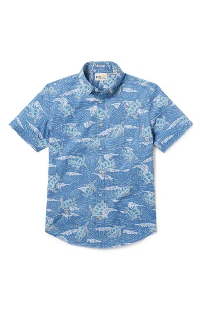 Reyn Spooner Honu Aukai Tailored Fit Short Sleeve Button-down Shirt In Blue Horizon