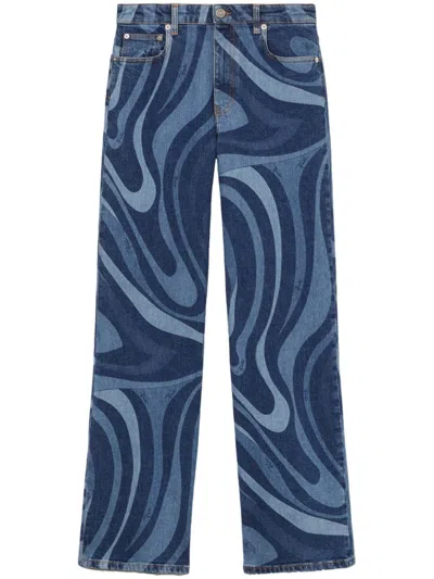 Pucci Marmo-print Straight-leg Jeans In Blue