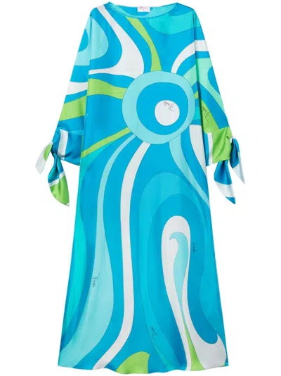 Pucci Blue Marmo Silk Kaftan Dress