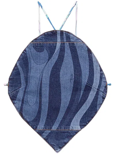 Pucci Marmo-print Denim Top In Blue
