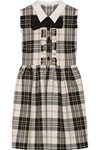 MIU MIU BOW-EMBELLISHED TARTAN WOOL MINI DRESS