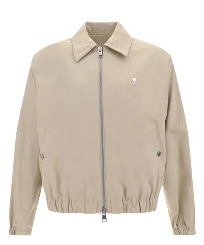 Ami Alexandre Mattiussi Adc Compact Cotton Zip Jacket In Light Beige