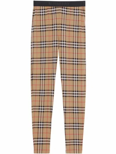 Burberry Check Stretch Jersey Leggings In Archive Beige