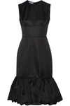 Prada Fluted Wool And Silk-blend Satin Dress In Black