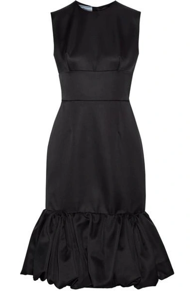 Prada Fluted Wool And Silk-blend Satin Dress In Black