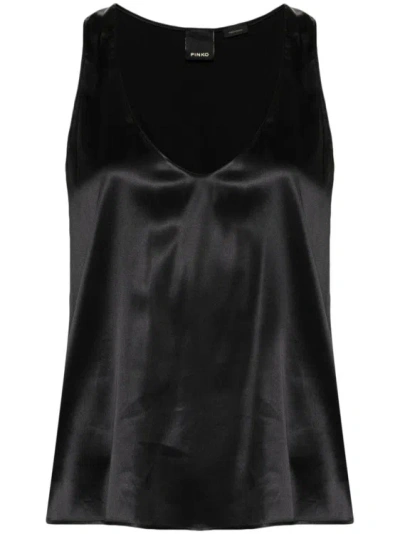 Pinko Sleeveless Stretch-silk Top In Black