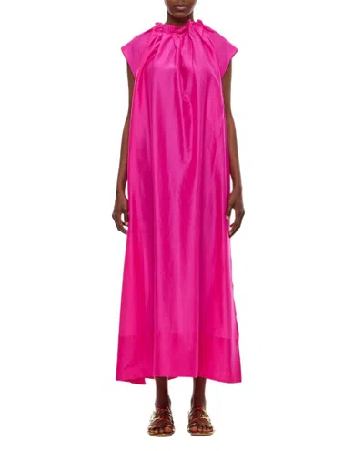 Too Good Ruched Neckline Volume Dress In Pink