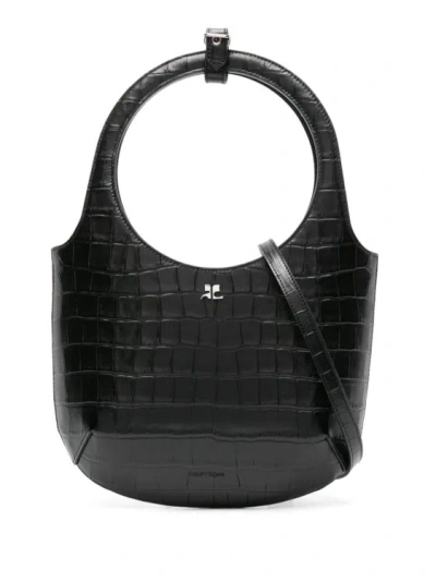 Courrèges Holy Croco Stamped Bag In Black