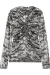ISABEL MARANT DIEGO RUCHED FLORAL-PRINT STRETCH SILK-BLEND TOP