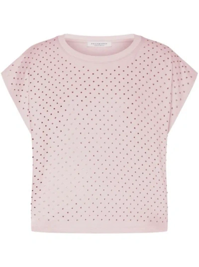 Philosophy Di Lorenzo Serafini Rhinestone-embellished Cotton T-shirt In Pink