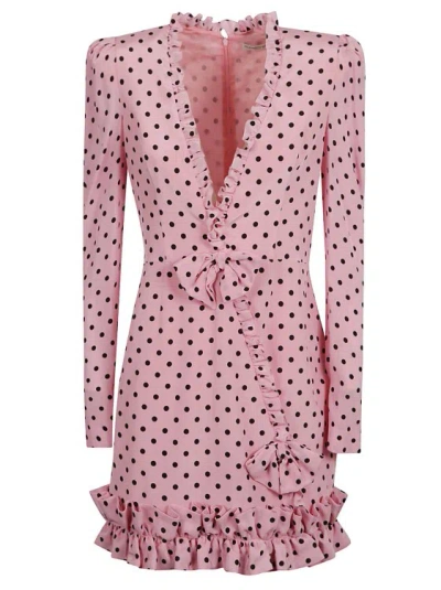 Alessandra Rich Polka Dot Print Silk Mini Dress In Pink