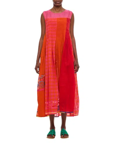 Injiri Cotton And Silk Midi Dress In Orange