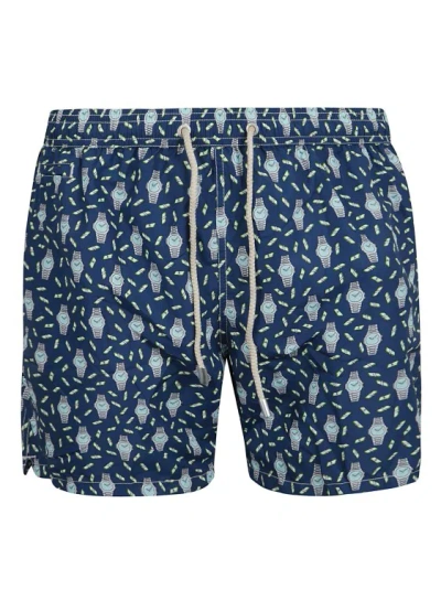 Mc2 Saint Barth Lightweight Fabric Swim Boxer Shorts With Print In Blue