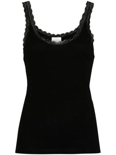 Allude Lace-trim Ribbed Tank Top In Black
