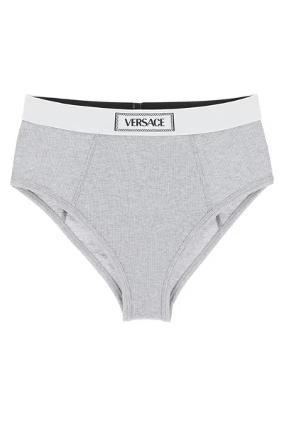 Versace Ribbed Briefs With '90s Logo In Grey