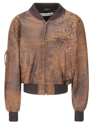 Acne Studios Abstract Printed Cropped Bomber Jacket In Brown