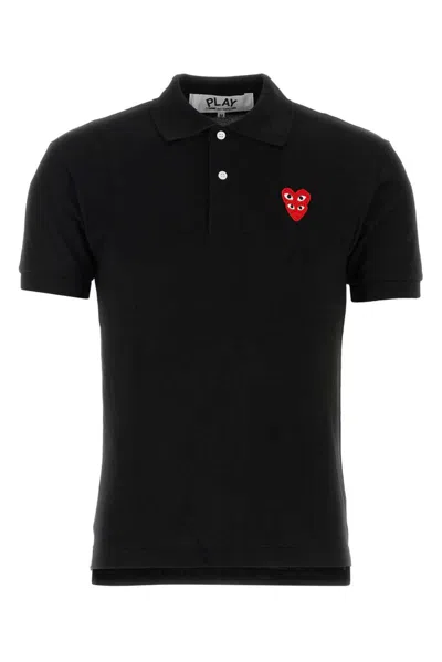 Comme Des Garçons Play Polo Shirt With Embroidered Logo In Black