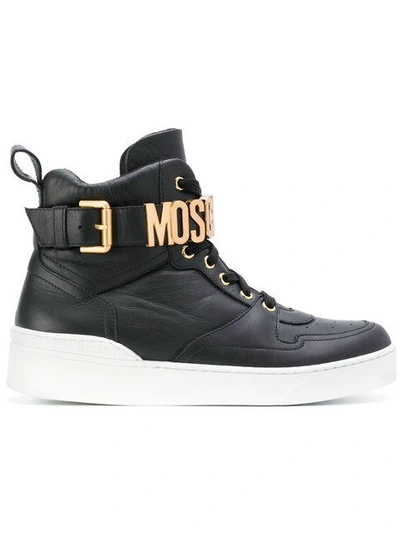 Moschino High-top Trainers With Logo Lettering In Black