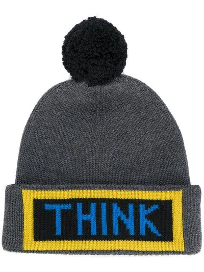 Fendi Think Wool Pom-pom Beanie In Grey